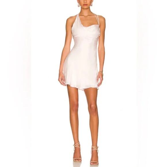 BARDOT Astrid Pink Satin Asymmetrical Fit & Flare Strappy Mini Slip Dress Small - Picture 1 of 6